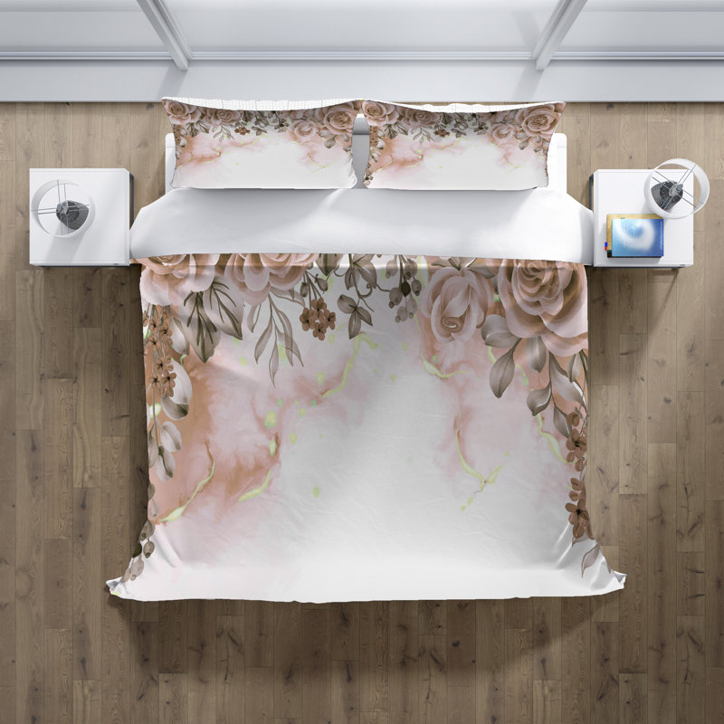 Polyester Floral Duvet Cover, King Duvet Cover + 2 King Shams