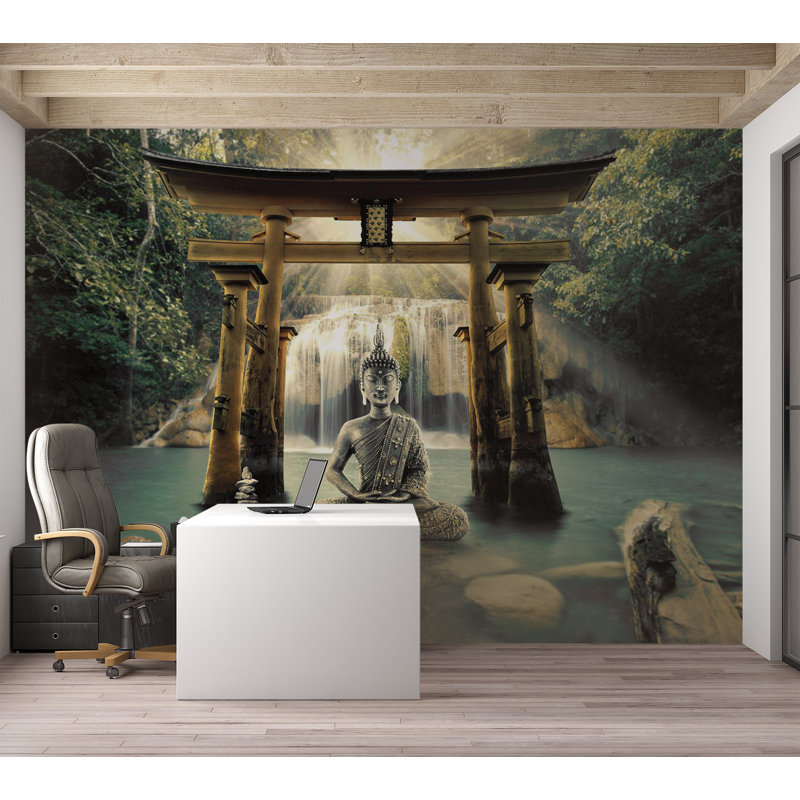 Zen Wallpaper Wall Mural - Buddha Smile, 177" W x 124" L