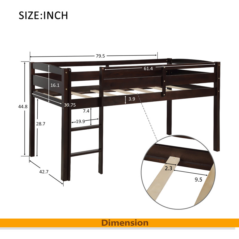 Twin Wood Loft Bed Low Loft Beds With Ladder,Twin, Espresso