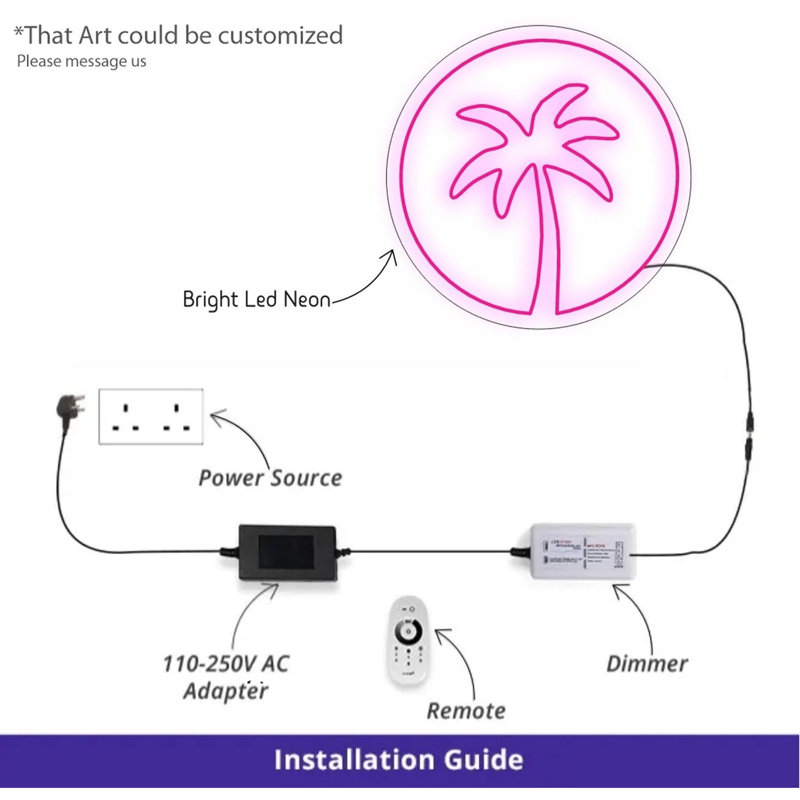 Enseigne néon palmier: décoration murale DEL tropicale - 16 po x 16 po