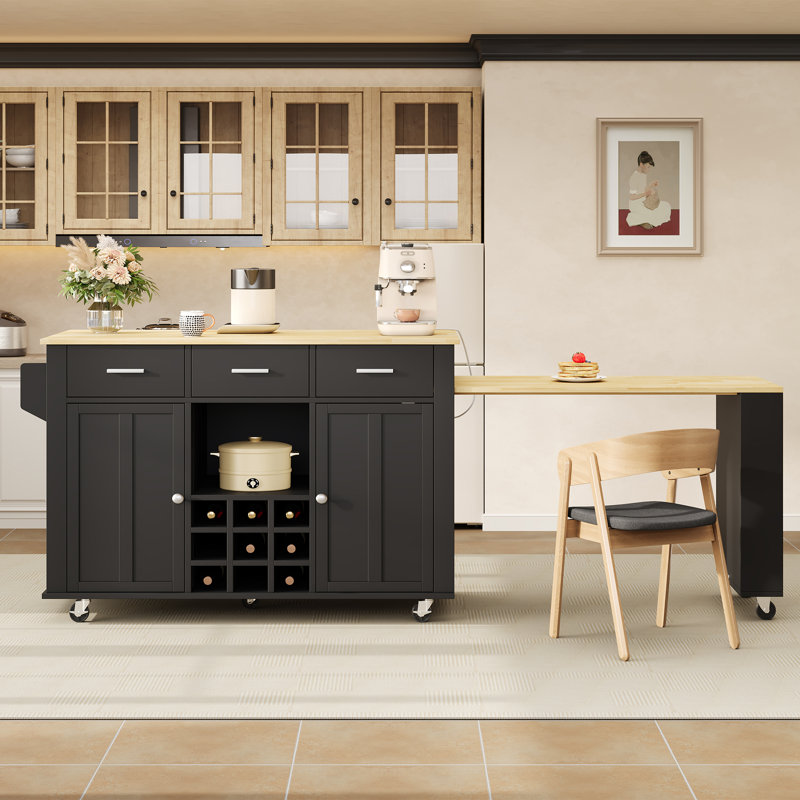 136 cm W Kitchen Island, Black