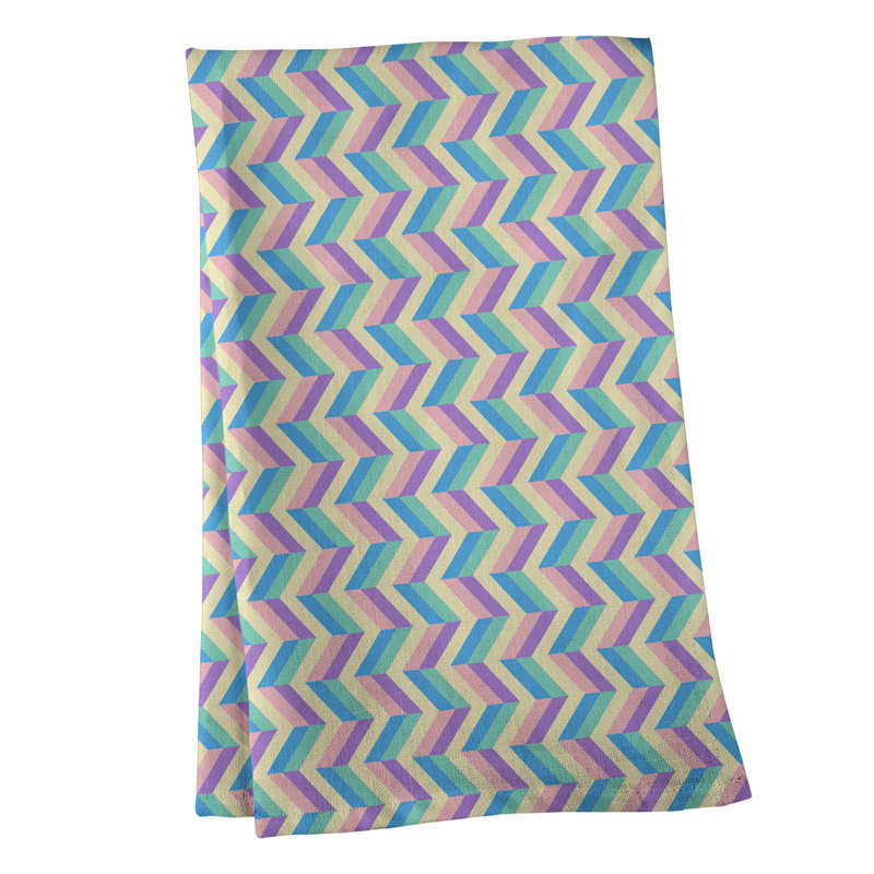 Serviette à thé chevron Mcguigan, Beige / Bleu / Mauve, Sergé de coton