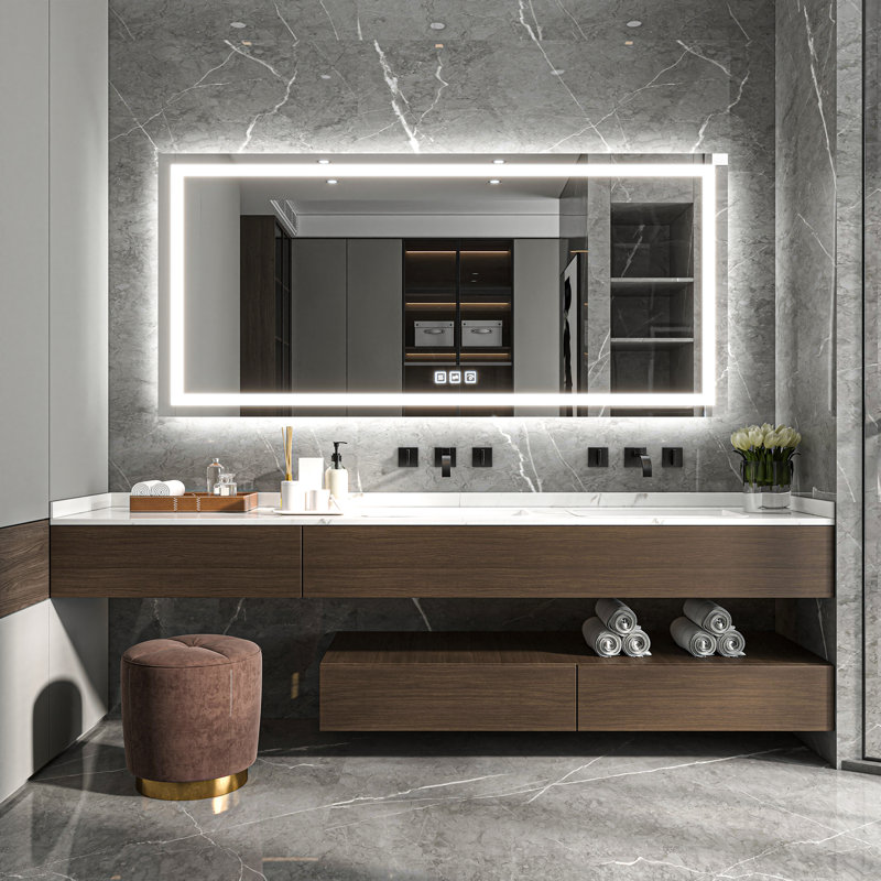 Rectangular Frameless LED Light Anti-Fog Bathroom Vanity Mirror