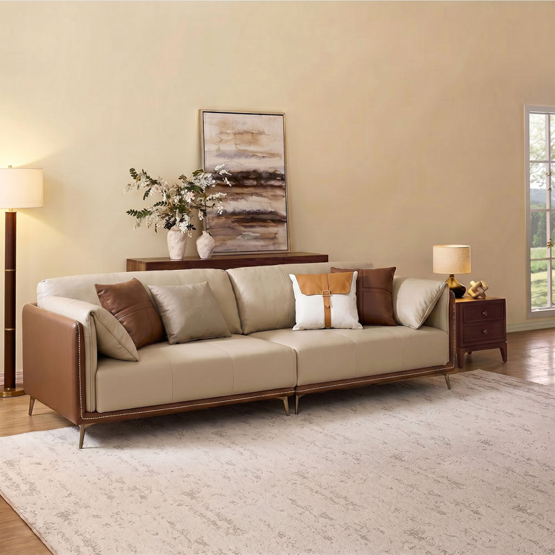 86.6'' Wide Faux Leather 3-seat Sofa with Pillow Armchair and Metal Legs, Mid-century Modern Sofa Couch for Bedroom, Lliving Room, Guest Room