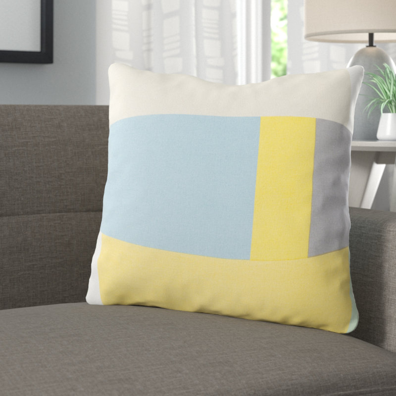 Coussin Almendra, Moyen, Beige / bleu ciel / gris / safran, Mélange de duvet