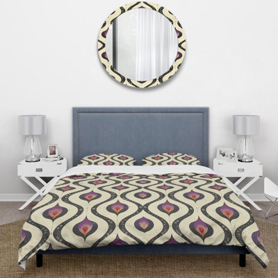 Ensemble de housse de couette rose et noir quadrilobe Elegance - Mid-Century