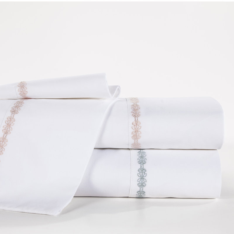 Light Blue Queen Cotton Embroidered Sheet Set
