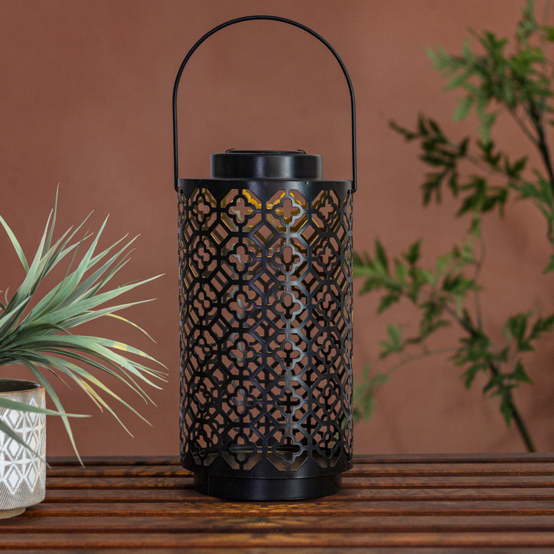 12"H Black Cross Solar Lantern, Black Cross