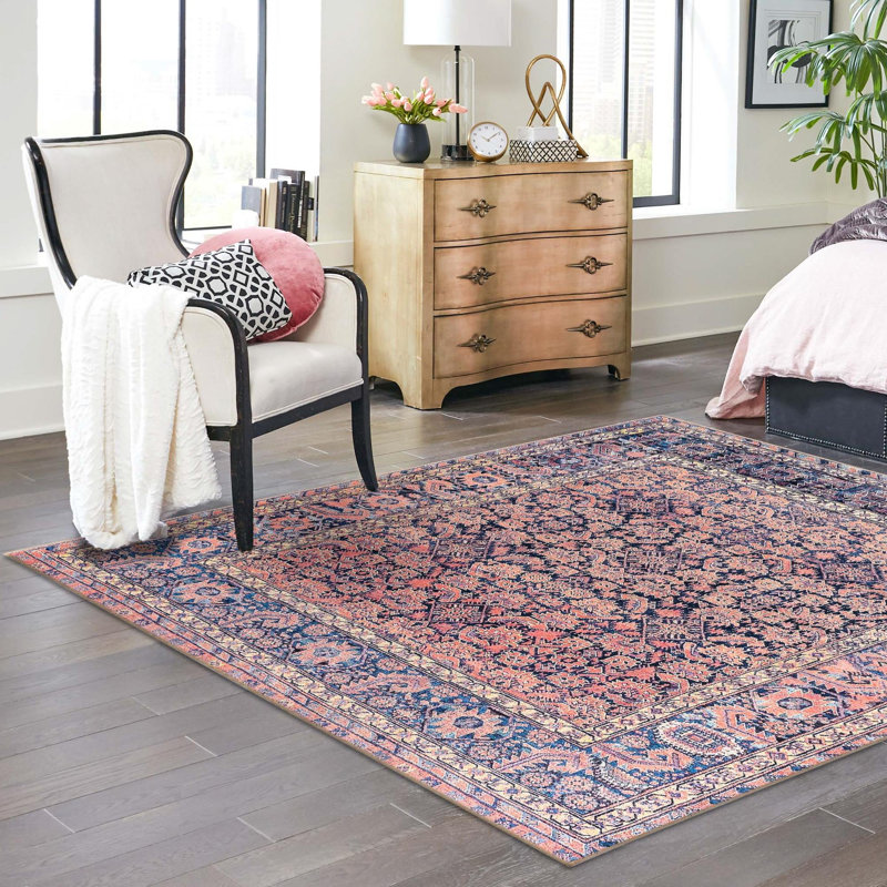 Tapis transitionnel Amilio bleu marine / mauve, Carré 7 pi 6 po x 7 pi 6 po