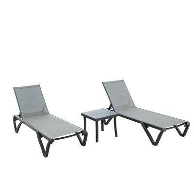 Chaise longue d'extérieur 3 - Chaises de bronzage en polypropylène aluminium gris avec 5 positions réglables et table d'appoint pour la cour, le balcon et la chaise