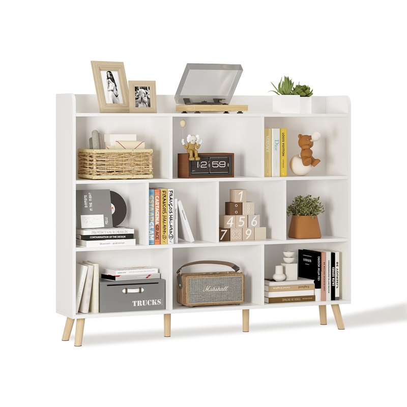Wooden Open Shelf Bookcase, 3-Tier Cube Bookshelf, Modern Display Cabinet, 46.46" H x 55.12" W x 9.45" D
