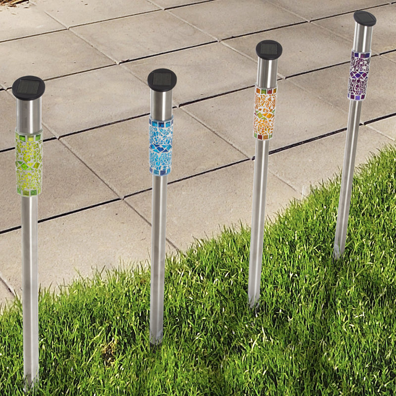 Mosaic Silver Solar Powered Integrated LED Metal Pathway Light Pack