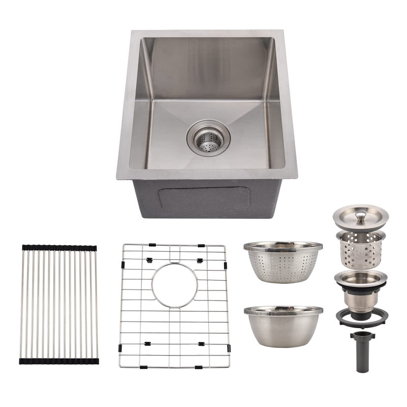 15 Inch Undermount Single Bowl Stainless Steel Sink, 16 Gauge, Easy Drain, Low Noise, 15" x 17" x 10", Brushed Nickel