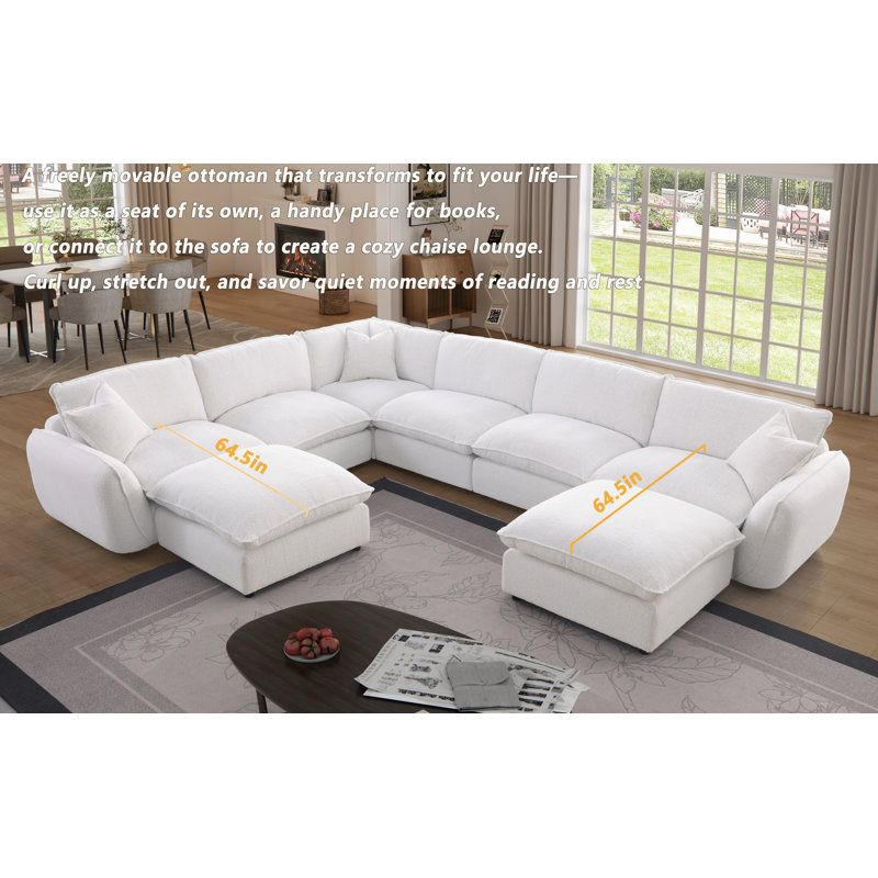 Cloud Modular Sectional Sofa,Down Filled Comfort Oversized  For Living Room,  Large 8 Seater Minimalist Wide Deep Seat, Sofa Cover Washable & Removable