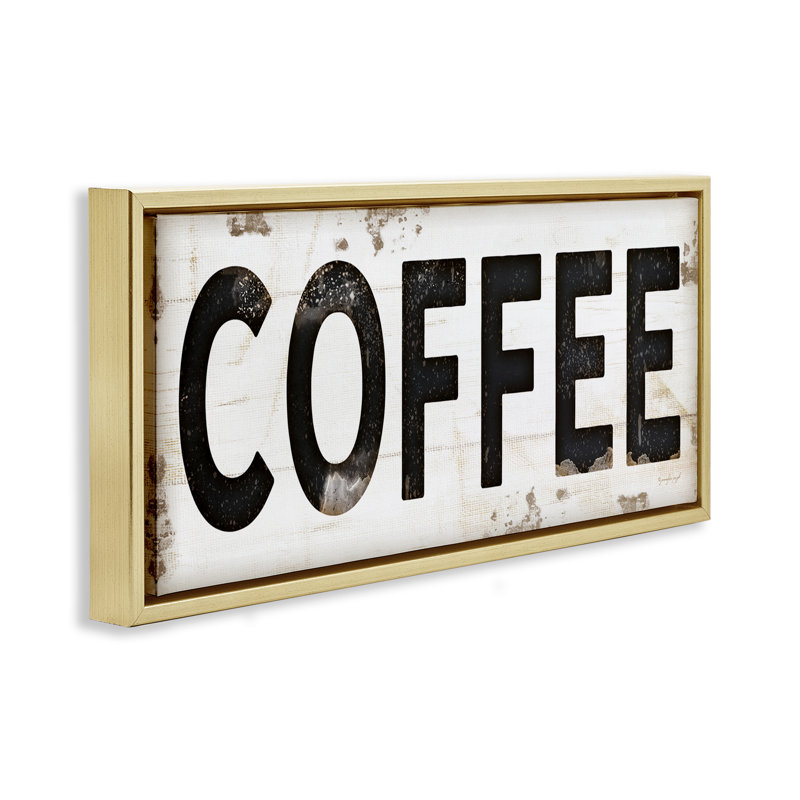 "Coffee", typographie rétro, art mural encadré sur toile flottante par Jennifer Pugh kwp-1069, Cadre flottant métallique doré