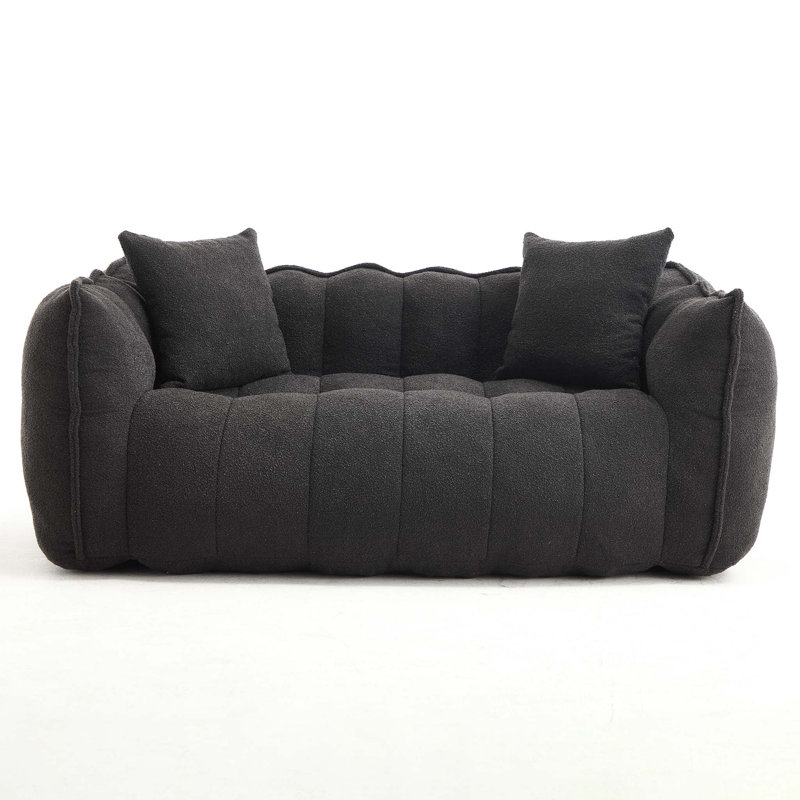  Bean Bag Sofa Large Bean Bag Chair Tufted Loveseat, Black Chenille