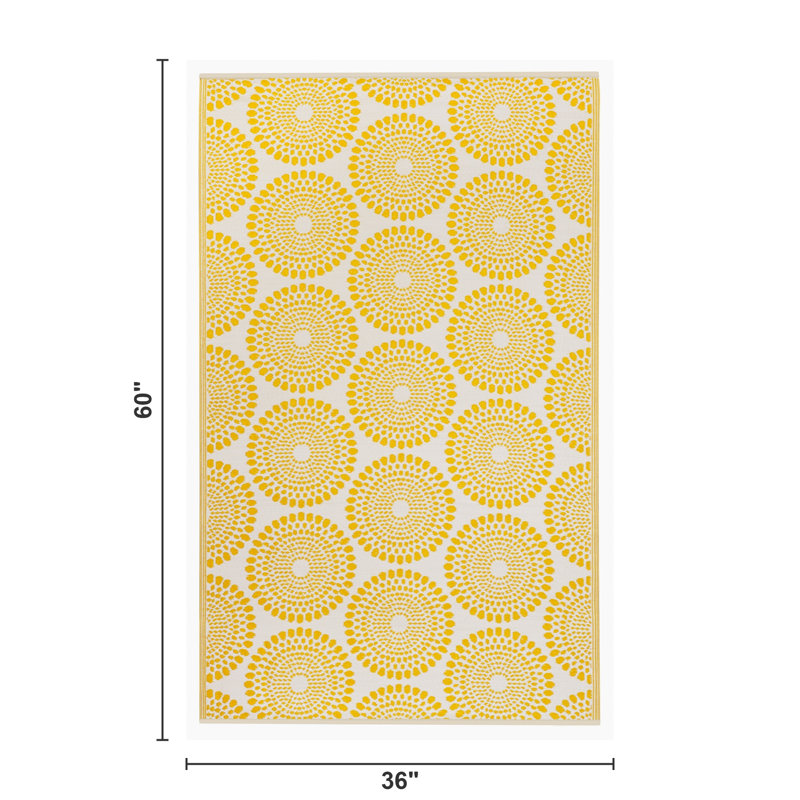 Tapis d'extérieur paille en plastique imperméable Oliviera, Rectangulaire 3 pi x 5 pi, Rio - Jaune