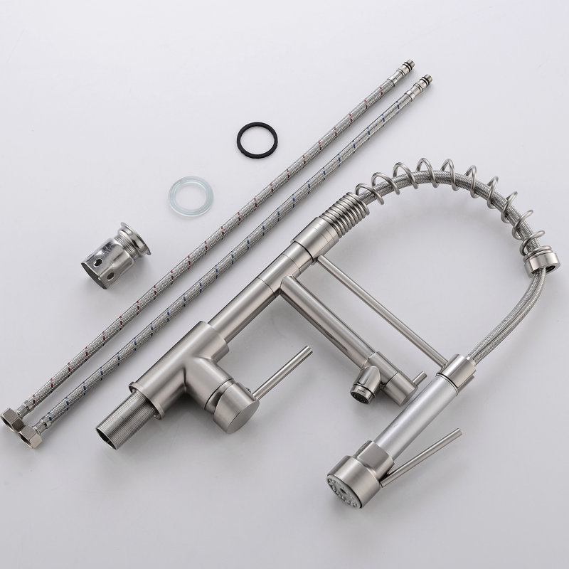 Robinet d'évier de cuisine avec robinet rétractable en nickel brossé, levier simple, robinet en nickel de longue durée de vie, bec arqué