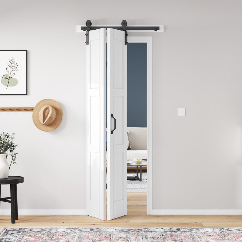 Porte de grange pliable en bois manufacturé à 3 panneaux avec quincaillerie d'installation, 32 po x 84 po, 2