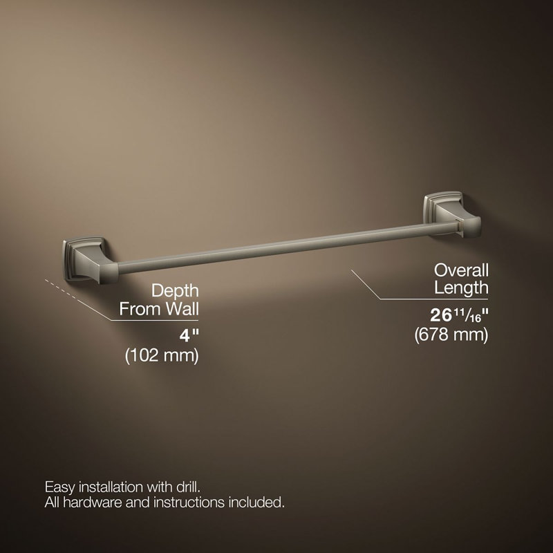 Barre à serviettes murale Riff, Nickel brossé éclatant, L 24 po