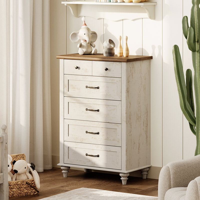 Commode à 5 tiroirs Scarlett Kids, Blanc antique