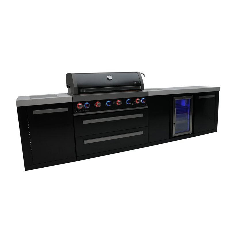 Mont Alpi 6-Burner Black Stainless Steel Outdoor Kitchen Gas Grill + Beverage Center