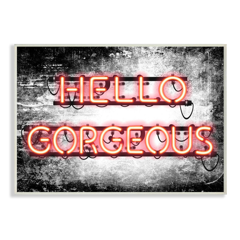 «Fashion Designer Hello Gorgeous Neon Light», art textuel, Plaque murale, H 13 po x l 19 po