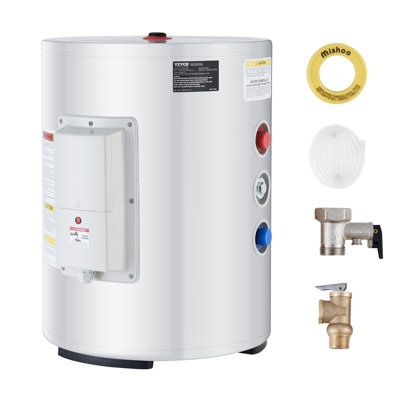 Chauffe-eau électrique, chauffe-eau instantané avec réservoir de 10 gallons, chauffe-eau sans réservoir 1,6 kW avec affichage à DEL, commande à bouton, chauffe-eau à connexion latérale imperméable IPX4 pour douche, baignoire