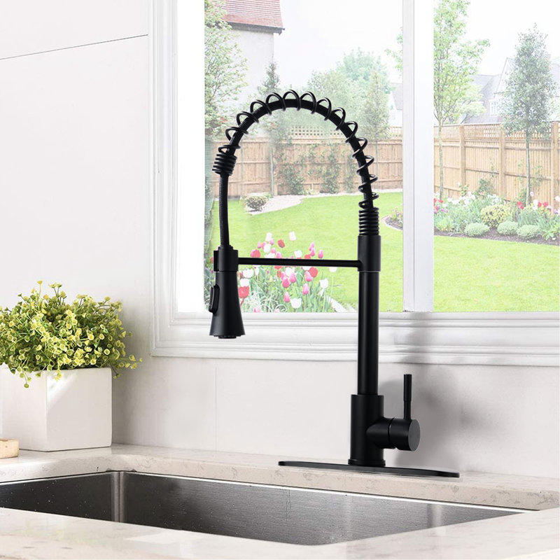 Matte Black Kitchen Faucet With Deck - Scratch Surface, Pull Down Spray, 304 Stainless Steel, 1.8Gpm Max Flow Commercial Sink Rust Proof Coating, , High Rate