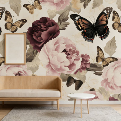 Vintage Butterfly Peel And Stick Wallpaper - Thick Self-Adhesive Waterproof Vinyl With Floral Boho Pattern For Walls, Furniture, And Cabinets