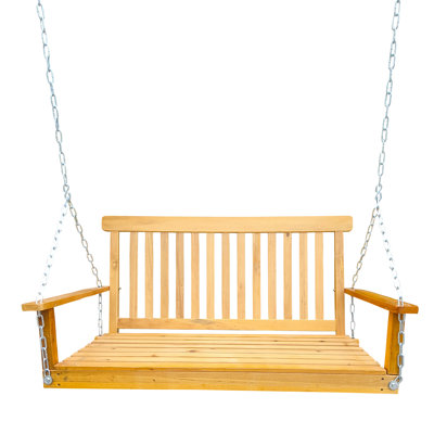 Balancelle avant avec accoudoirs, balancelle en bois avec chaînes suspendues, pour patio extérieur, jardin, véranda, cour ou véranda, facile à assembler, teck