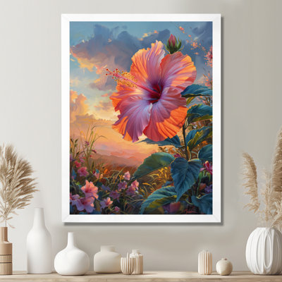 Pink Green Tropical Sunset Hibiscus - Hibiscus Wall Art Living Room