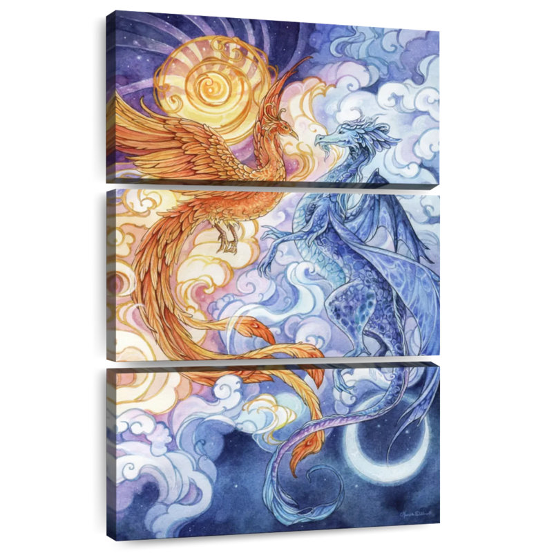 Brampt Sun Phoenix And Moon Dragon, 65" H x 42" W
