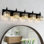 Luminaire de salle de bain moderne en cristal avec abat-jour carré, luminaire mural chromé noir à 5 lumières pour miroir, à intensité variable et facile à installer