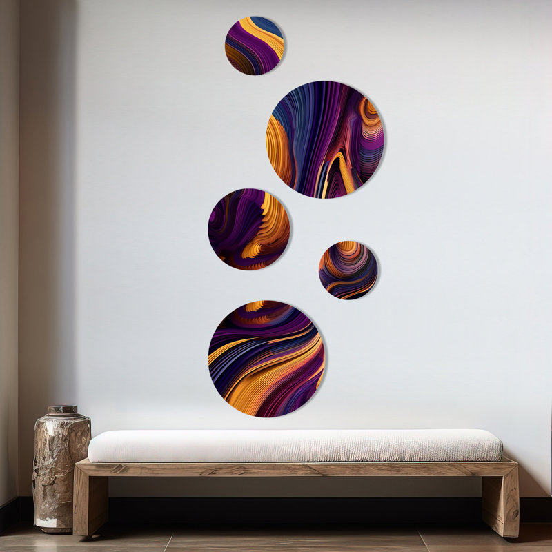 Décoration murale en métal mauve et jaune dansant - vagues modernes