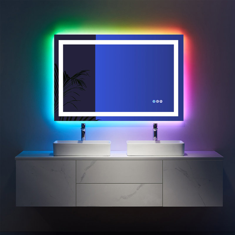 UL Certified RGB Backlit & LED Frontlit Anti-Fog Tempered Glass Bathroom/Vanity Mirror - Basics by Wayfair™, 48" x 32"