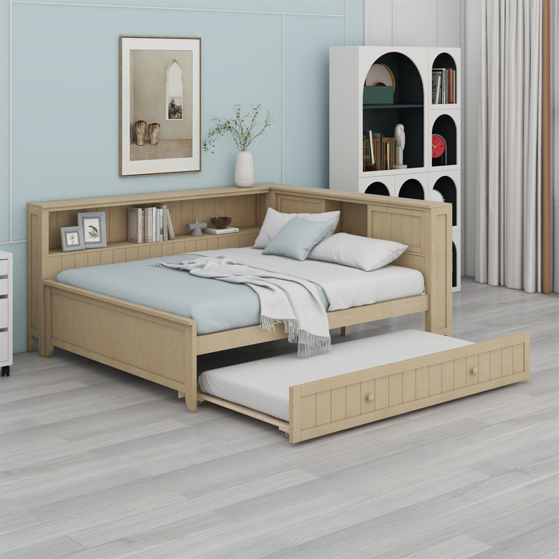 Wood Daybed With Storage Shelves And Trundle