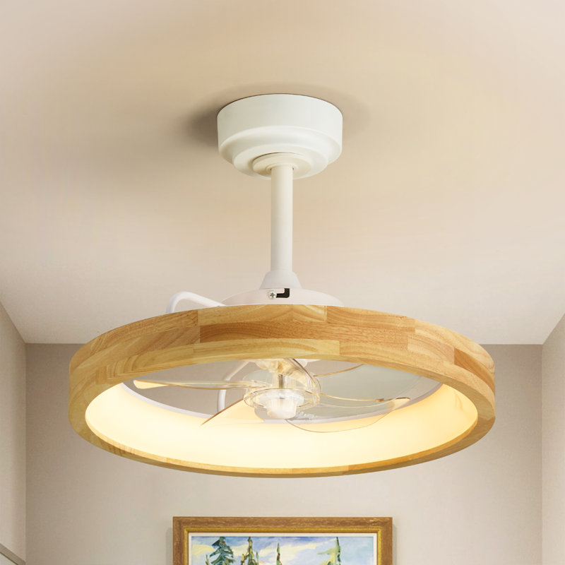Alzeera 19.7" Modern Farmhouse Semi-Flush Mount Wood LED Fandelier with Remote