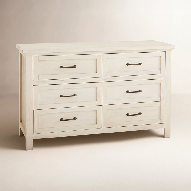 Commode 6 tiroirs Aceline, Blanc brossé