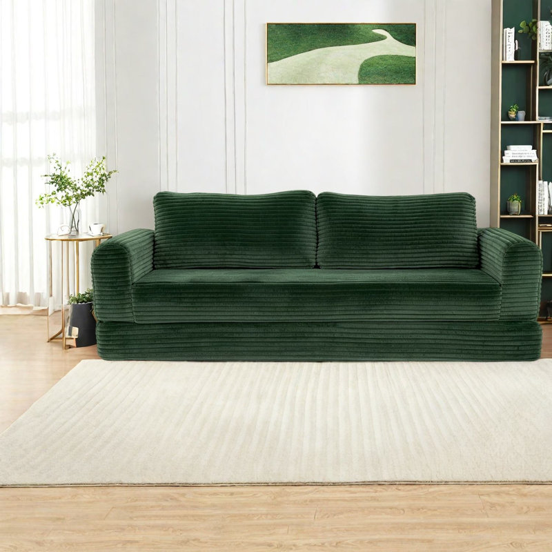 Canapé extensible compressible de 193 cm avec rangement, velours côtelé vert, style moderne