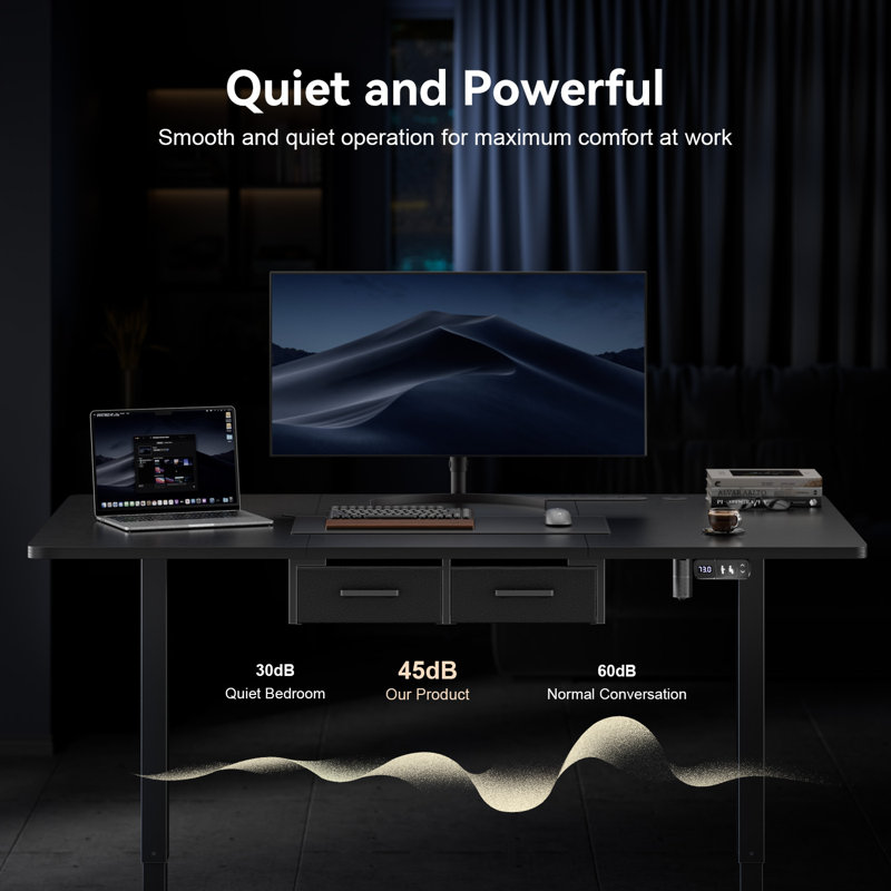 Electric Standing Desk with Built-in Outlet & Storage Drawer, 55” W × 31.5” D Adjustable Height Computer Desk with 2 Memory Modes,Stable Sit-Stand Desk with Charging Station,Spacious Workstation for Home Office