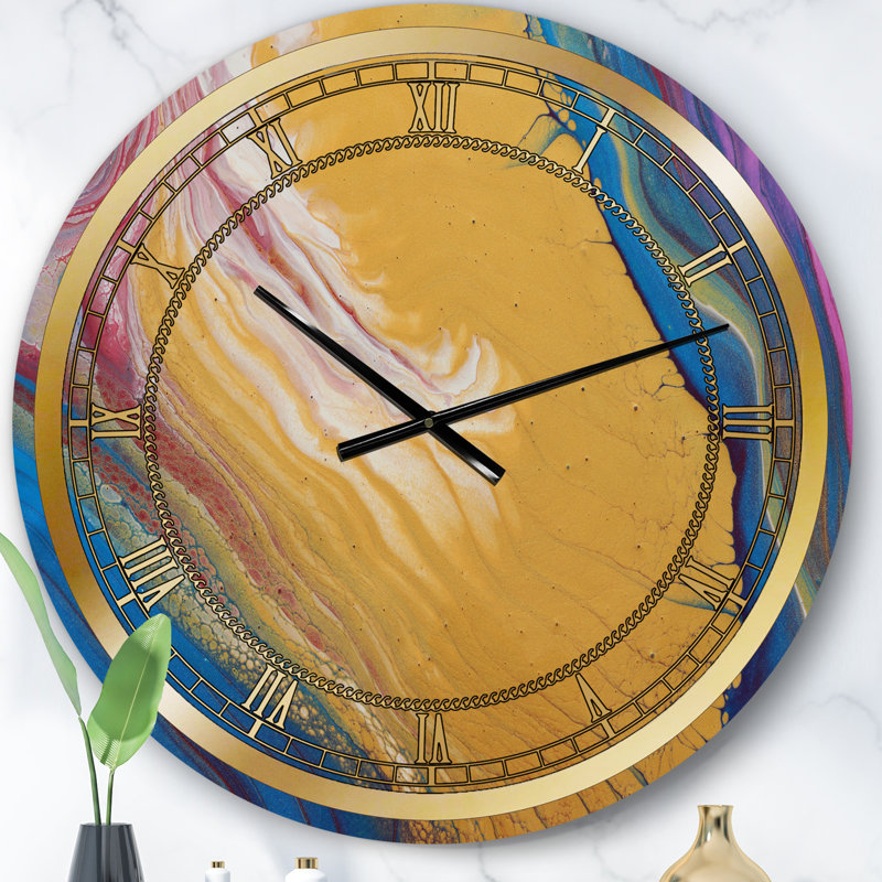 Horloge murale Glam Gold mauve et marbre bleu II, Petit