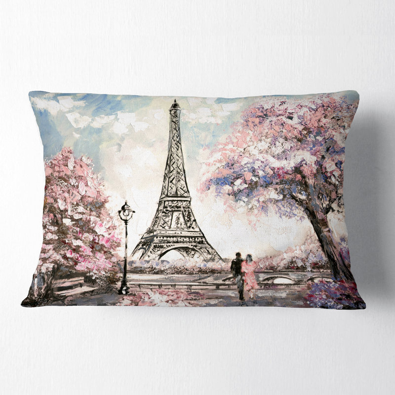 Coussin Eiffel avec imprimé rose et paysage Eiffel