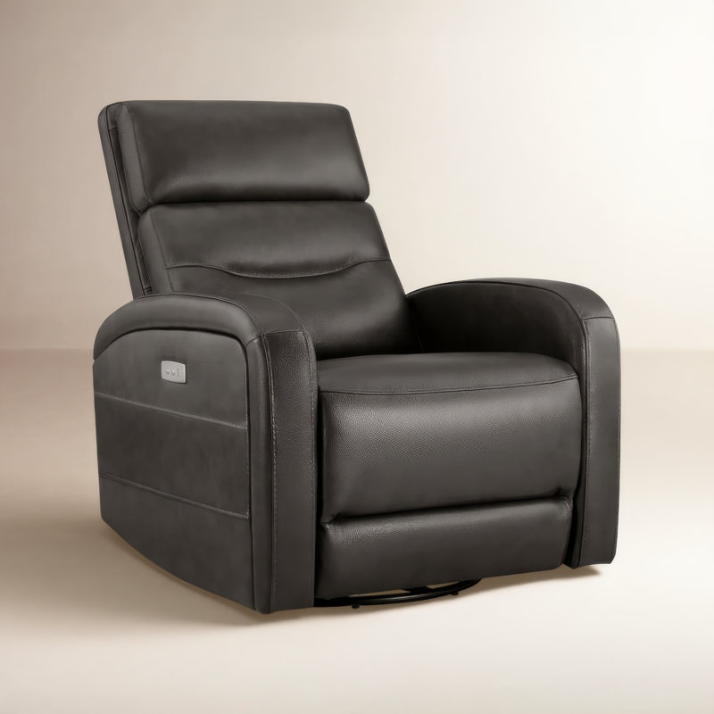 Ramesh Wyat Sia Geniune Leather Swivel Power Recliner(Set of 2), Black