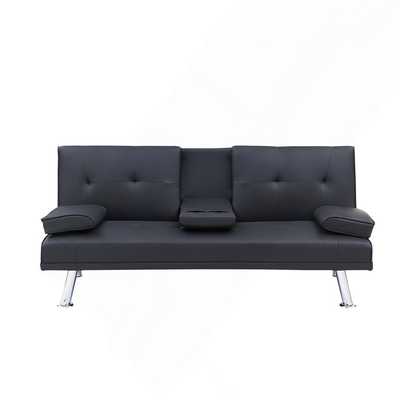 Canapé-lit double en cuir noir avec table basse assortie, Noir