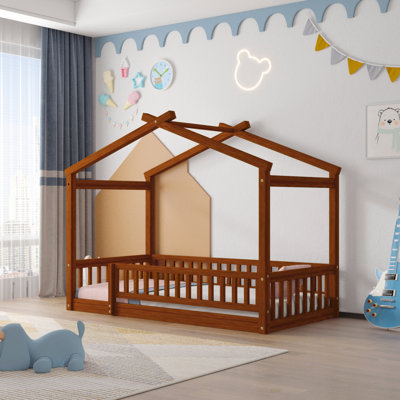 Cadre de lit en bois avec clôture, pour enfants, adolescents (lit)