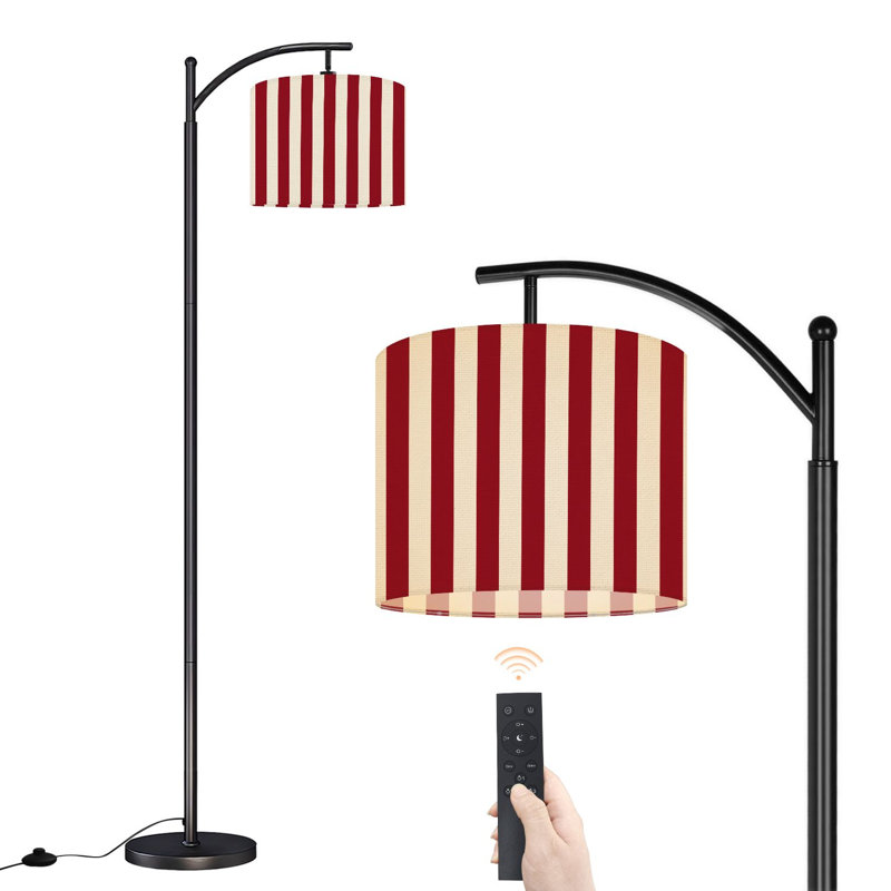 Lampe sur pied à arc avec abat-jour ajustable Design crème minimaliste rayé vertical crème rouge 3 températures de couleur à intensité variable avec poteau pour interrupteur de chambre à coucher