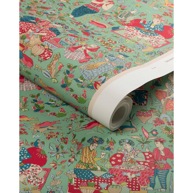 La Menagerie Shalimar Toile Paper Roll, Jade/Rose