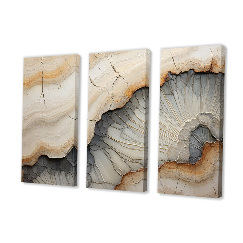 «Beige and Orange Minimalisme» Stone Geode II, H 28 po x l 36 po x P 1 po, Toile tendue