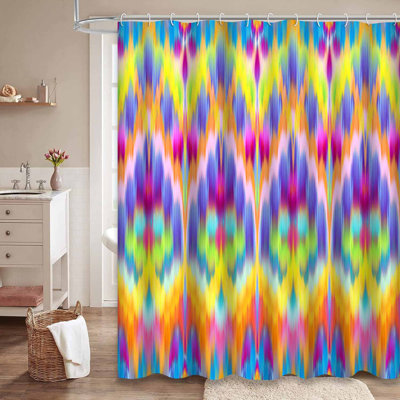 Rideau de douche marocain à motif ikat tropical abstrait avec 12 crochets